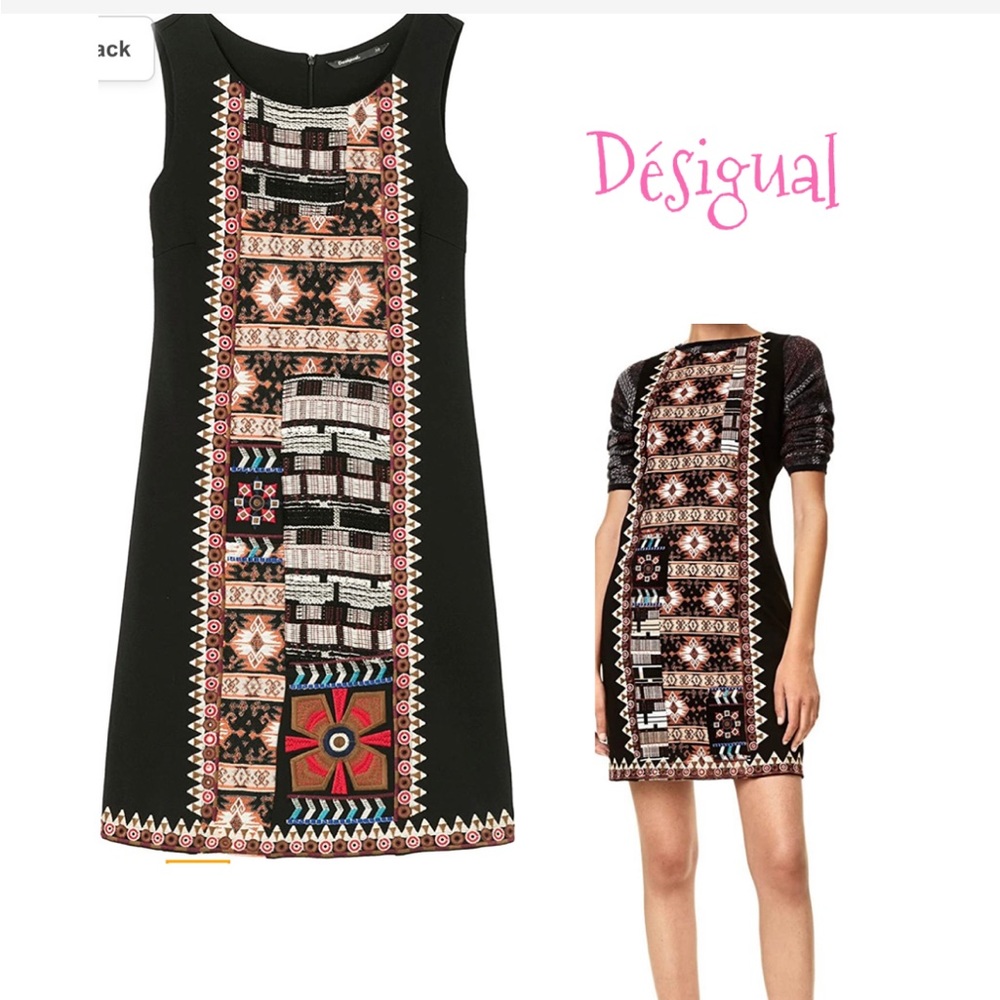 🇪🇸 Desigual Pichi Zebra Print Maxi Dress With Ethnic Print size 38